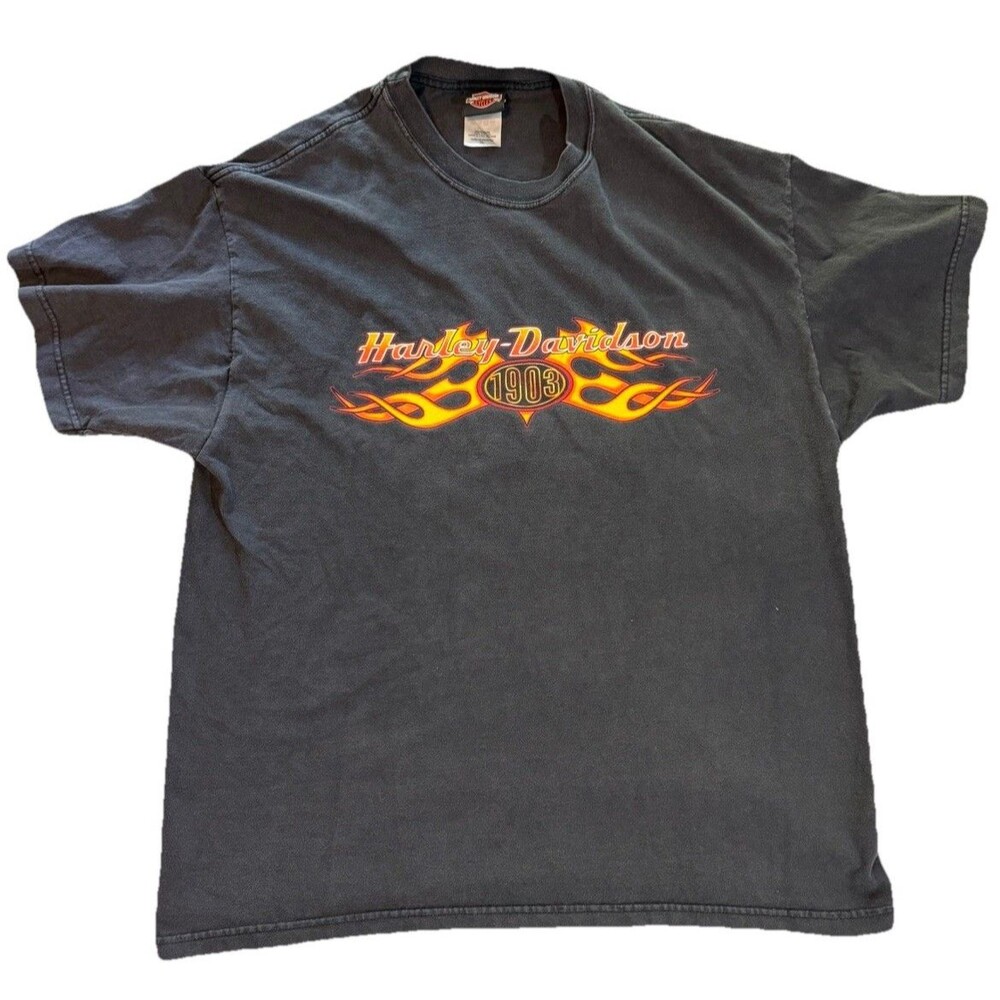 Vintage 2003 Harley Davidson Shirt Fletcher's Clearwater FL Flames Mens XL USA